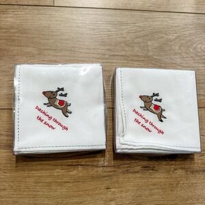 VTG New JC Penney Cloth Christmas Napkins 2 Sets 4 White Reindeer modern jingles